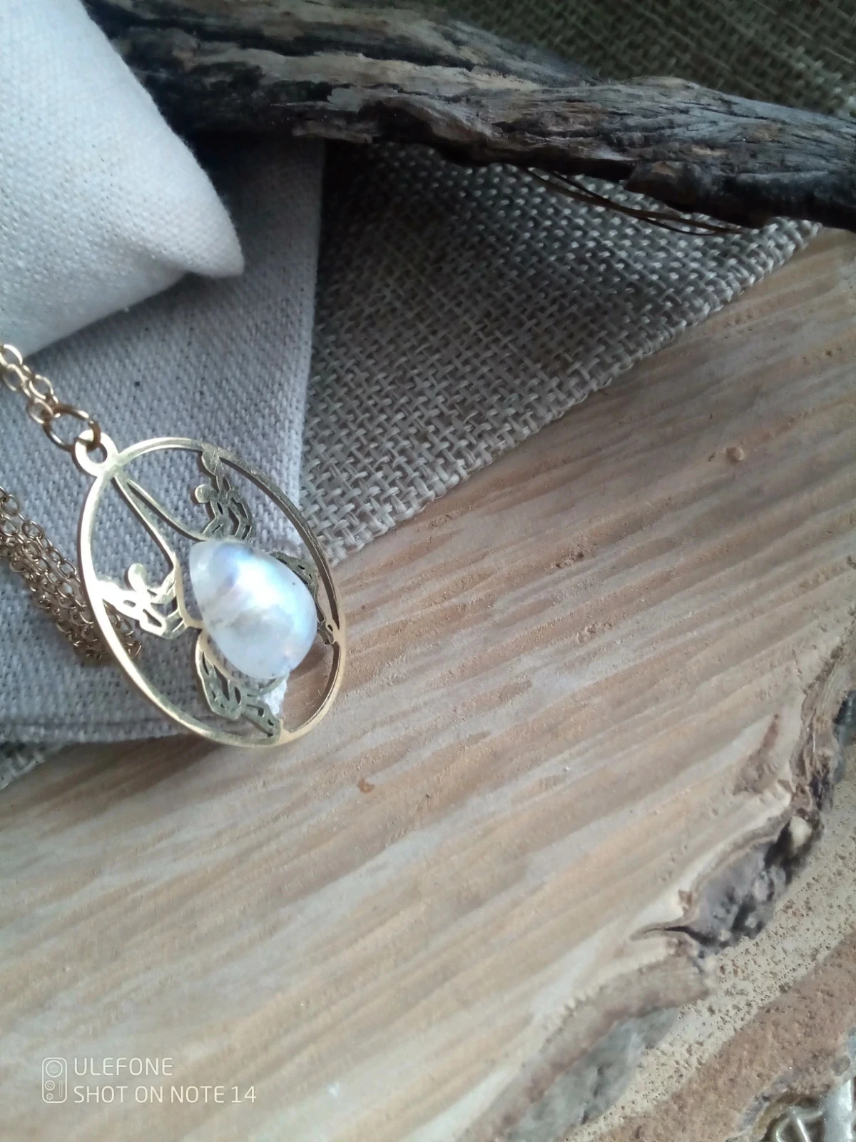Collier pendentif scarabée et pierre de lune à reflets bleutés – photo 4